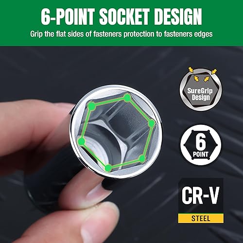 Miniatura 4 de SK Juego de llaves de 12 pulgada, dados métricos profundos, 11 piezas de 10-20 mm, acabado SuperKrome, construcción premium CR-V, con organizador de