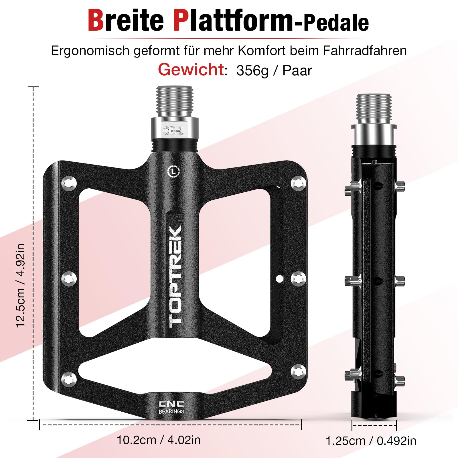 toptrek Pedały rowerowe, CNC, aluminiowe, antypoślizgowe, z 3 uszczelnionymi łożyskami, pedały MTB 9/16", płaskie pedały do MTB, rowerów wyścigowych, BMX, trekkingu, rowerów elektrycznych