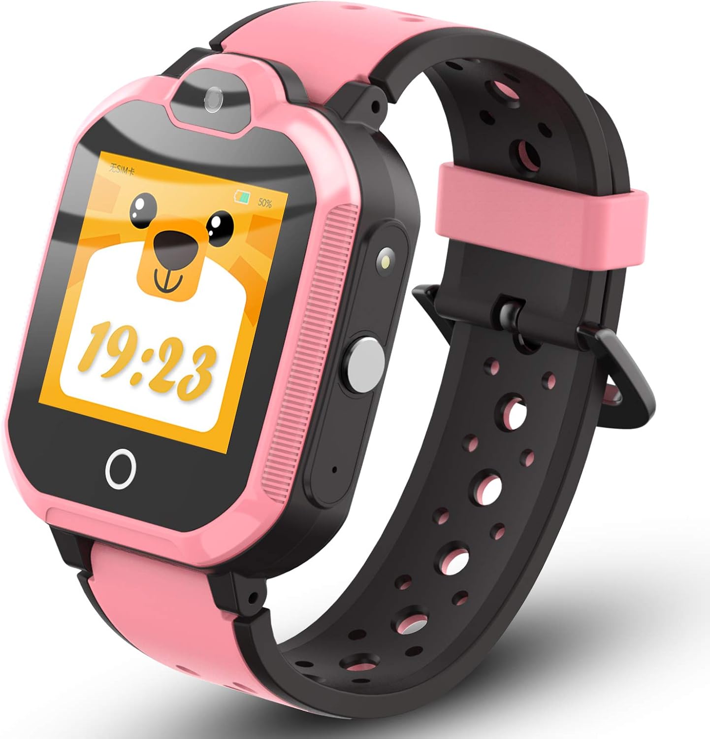 QISHUO 多機能 4G スマートウォッチ 子供向け キッズウォッチ 通話 ビデオチャット 位置確認 GPS 歩数計 防水 ピンク