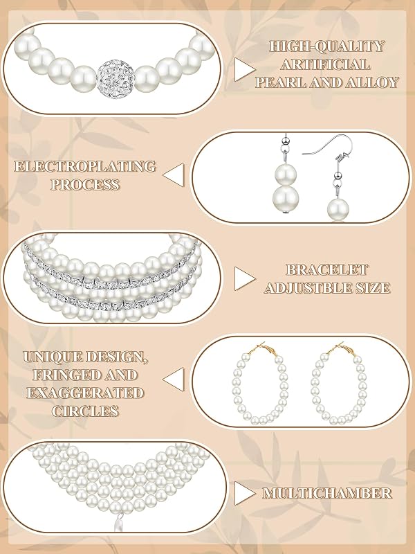 BBTO 8 Pcs Pearl Necklace Earrings Set Gift for Women Pearl Bracelets Costume Jewelry Set for Wedding Birthday Bridal Shower Party(Vintage Style) by BBTO - Used condition - Image 7