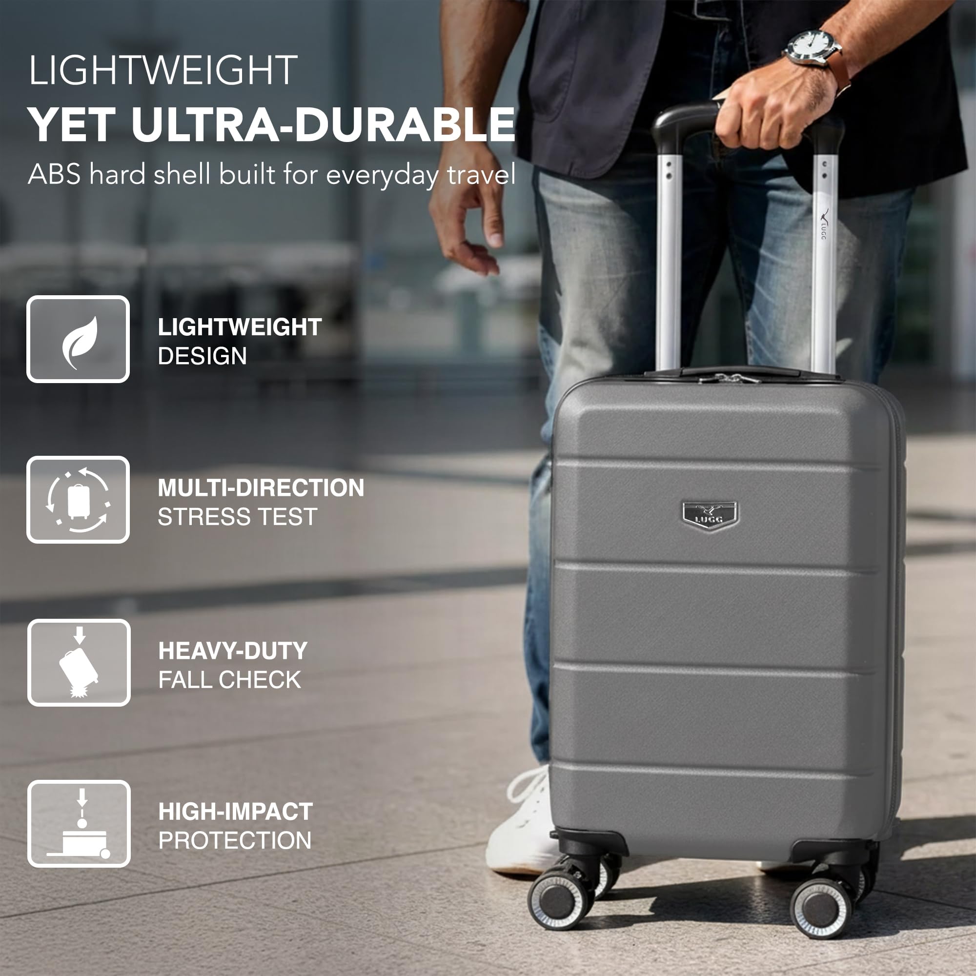 LUGG - Jetset 40cm Suitcase - 40x30x20cm- Ryanair Compatible - Underseat Size - Hard Shell ABS - Spinner & Removable Wheels - Lightweight Travel Luggage- Cream/Brown — view 29