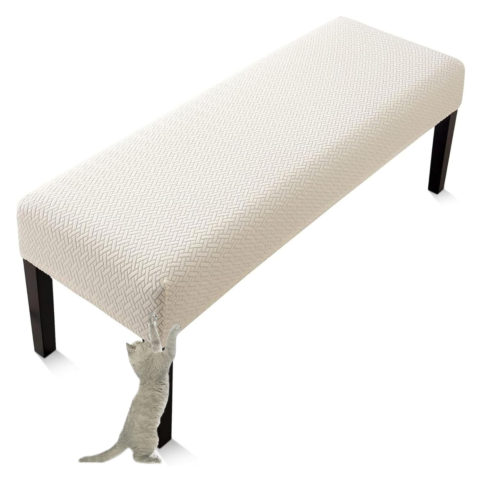 Housse de banc jacquard extensible beige protection haut de gamme