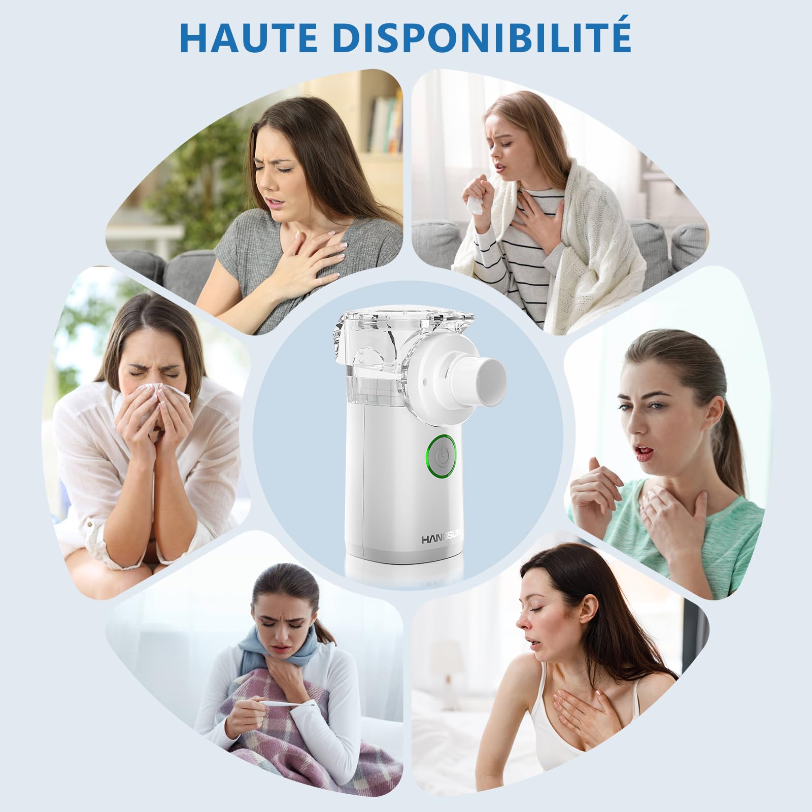 Hangsun Aerosol Portatile, Aerosol Ultrasuoni Silenzioso per Adulti e Bambini, Nebula Aerosol Mesh con Borsa di Stoccaggio, Supporta il Funzionamento a Batteria e USB,CN750(non ricaricabile)