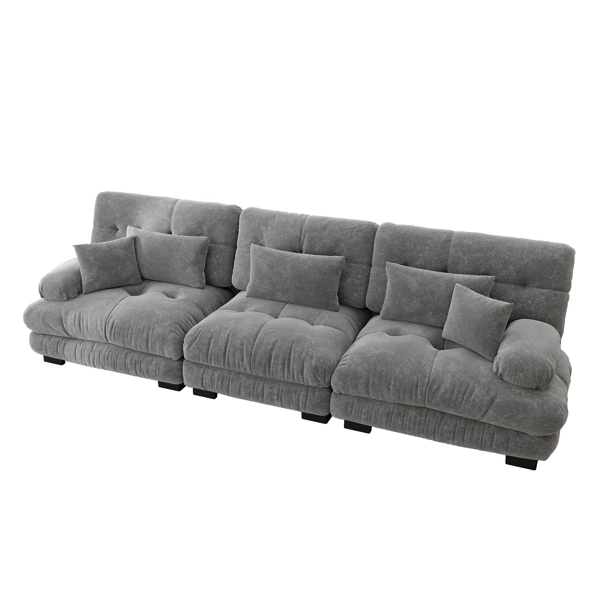 Divano angolare modulare in ciniglia a 3 posti con sedile profondo, comodo divano letto imbottito per soggiorno, appartamento, studio, ufficio, ciniglia grigio