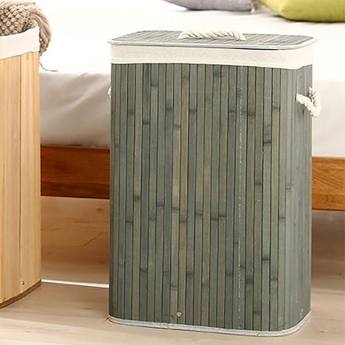 Miniatura 9 de Cesta de bambú para ropa sucia, cesta grande de almacenamiento de ropa con tapa y forro extraíble, cesta de lavandería sucia independiente, cesta de
