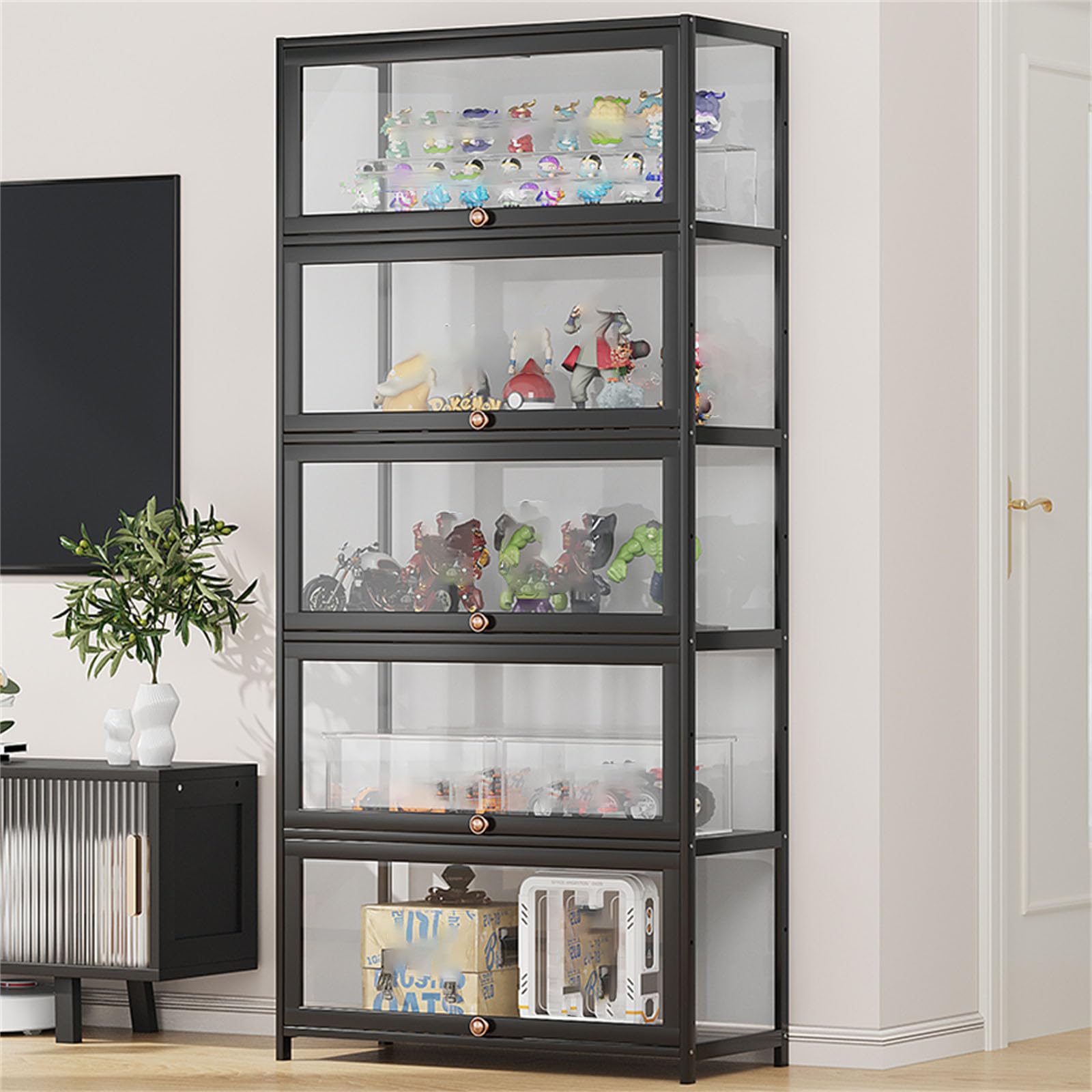Acryl vitrinekast, Acryl vitrine met licht en voet meerdere maten transparant(40x40x15cm(16x16x6