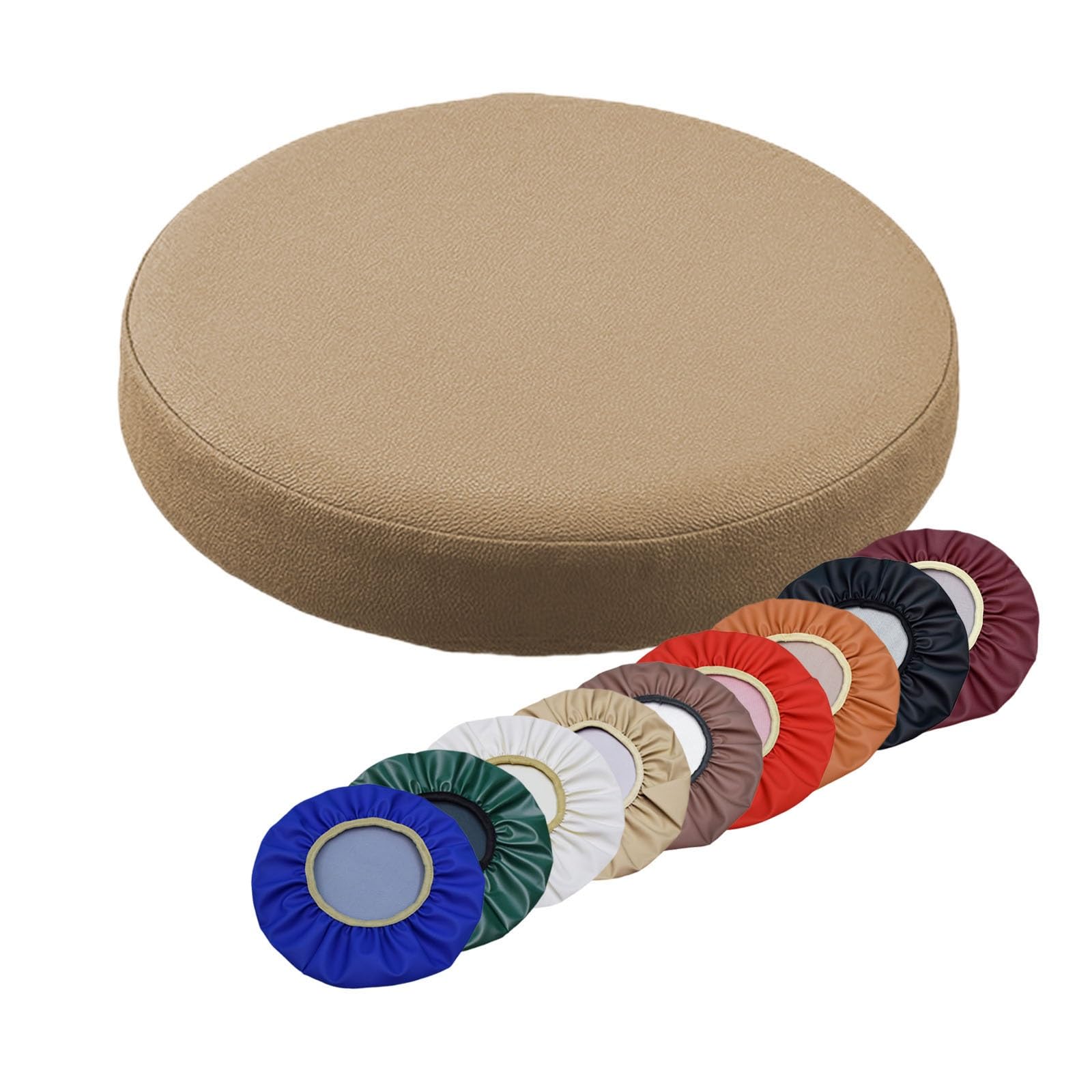 Stool Cushion Round Chair Cushion Seat Waterproof Leather Stool Covers For Round Barstool Stool Dining Chairs Diameter 32/33/34/35/36/38/40cm(Khaki,38cm) — image 1