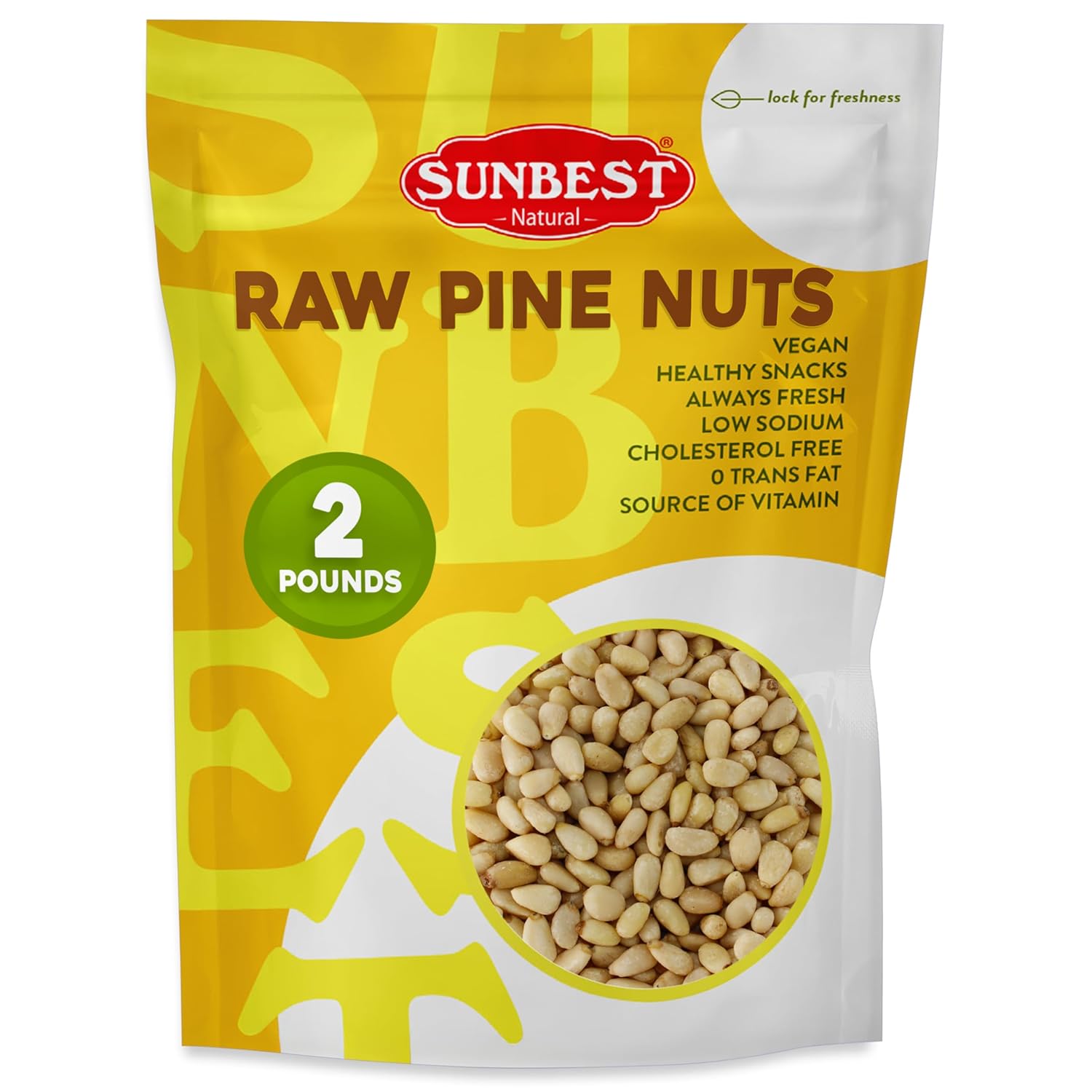 Sunbest Natural Raw Pine Nuts, 2lbs – Unsalted & Unroasted – Shelled Pignoli Nuts For Pesto, Baking, Salads & Cooking – Non-GMO, Vegan, Healthy Snack