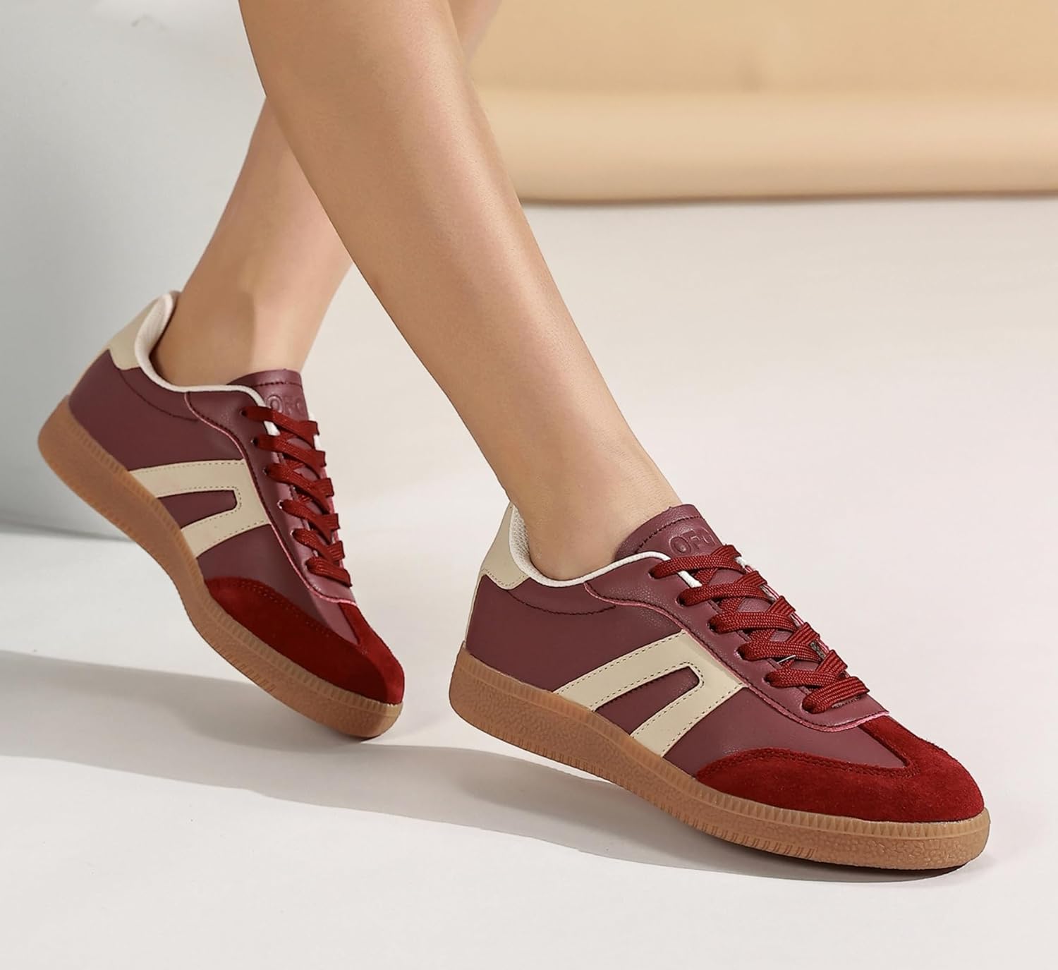 Women's Retro Gum Sole Fashion Sneakers-Lace Detail Casual Retro Walking Shoes-Gum Sole Casual Tennis-Anti Slip Trainers - Image 2