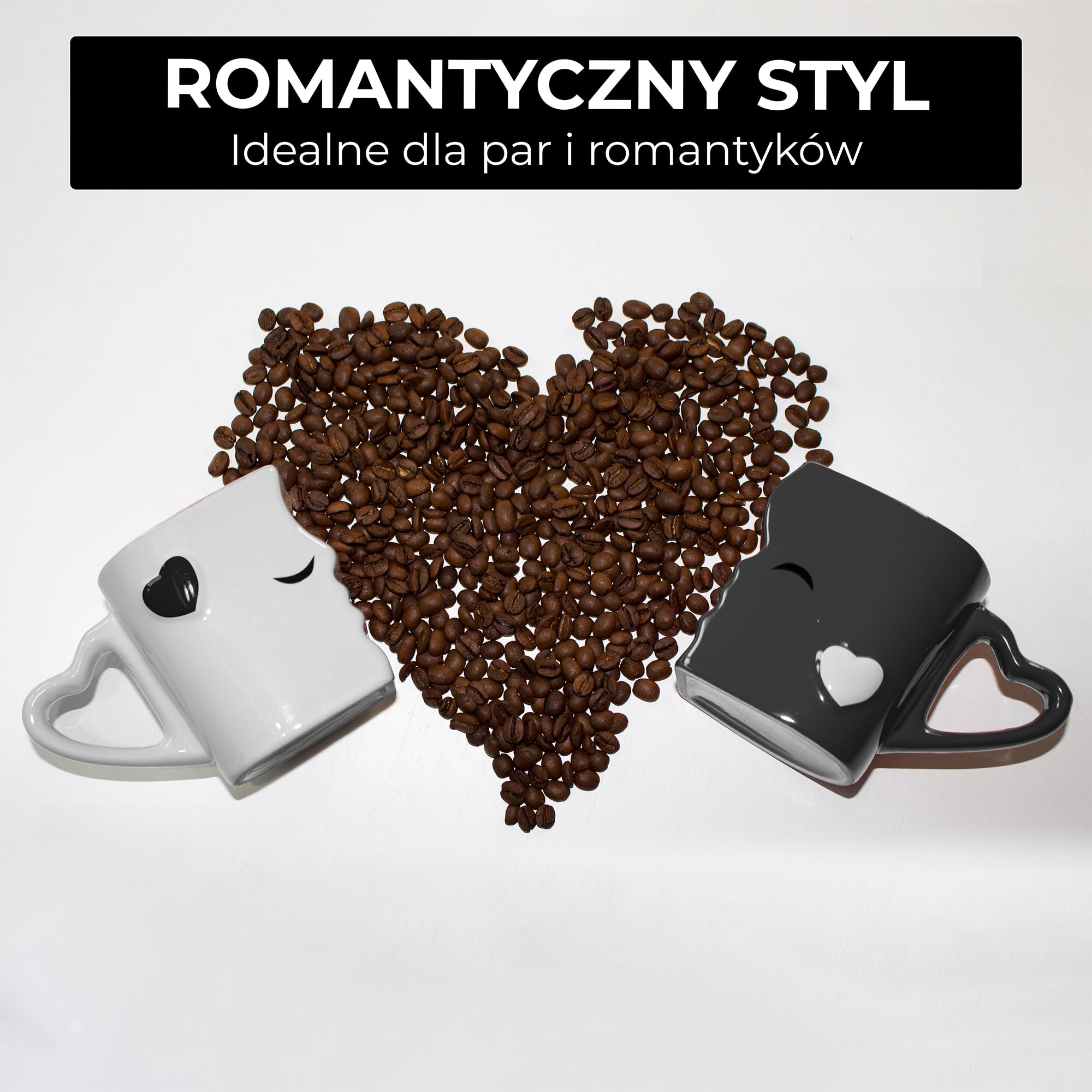 MIAMIO - Zestaw kubków do kawy/kubków do całowania w prezencie dla par/na wesele/urodziny/rocznicę, ceramiczne 300 ml (czarne)