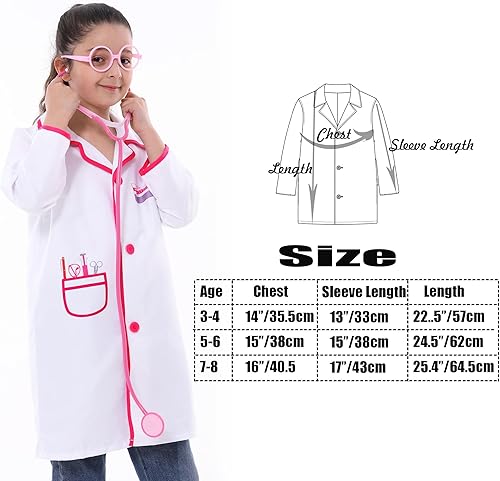 Miniatura 7 de Lrrtwer Disfraz de médico para niños y niñas, traje de laboratorio de doctor con estetoscopio de trabajo