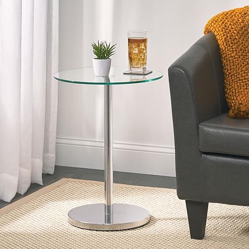 Miniatura 55 de mDesign Mesa de noche lateral o extremo superior de cristal, pequeña y moderna mesita de noche de metal con acento redondo para sala de estar,
