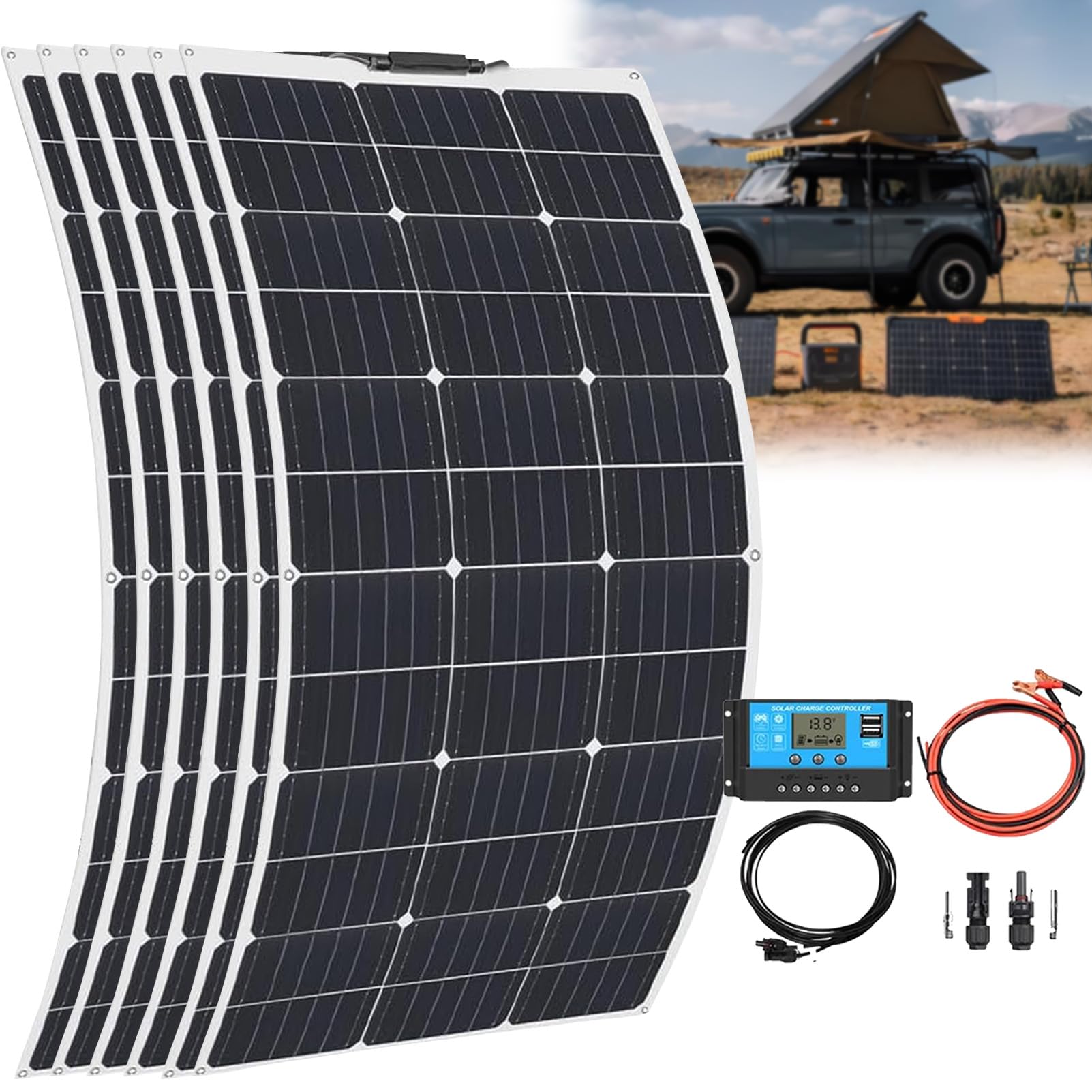 Pannello Solare, Monocristallino Pannello Fotovoltaico, con 40A Regolatore Solare, 300w, Impermeabile Ip68, per Batterie, Caravana, Campeggio Car, Barca, Yacht, Marina. 6×200w