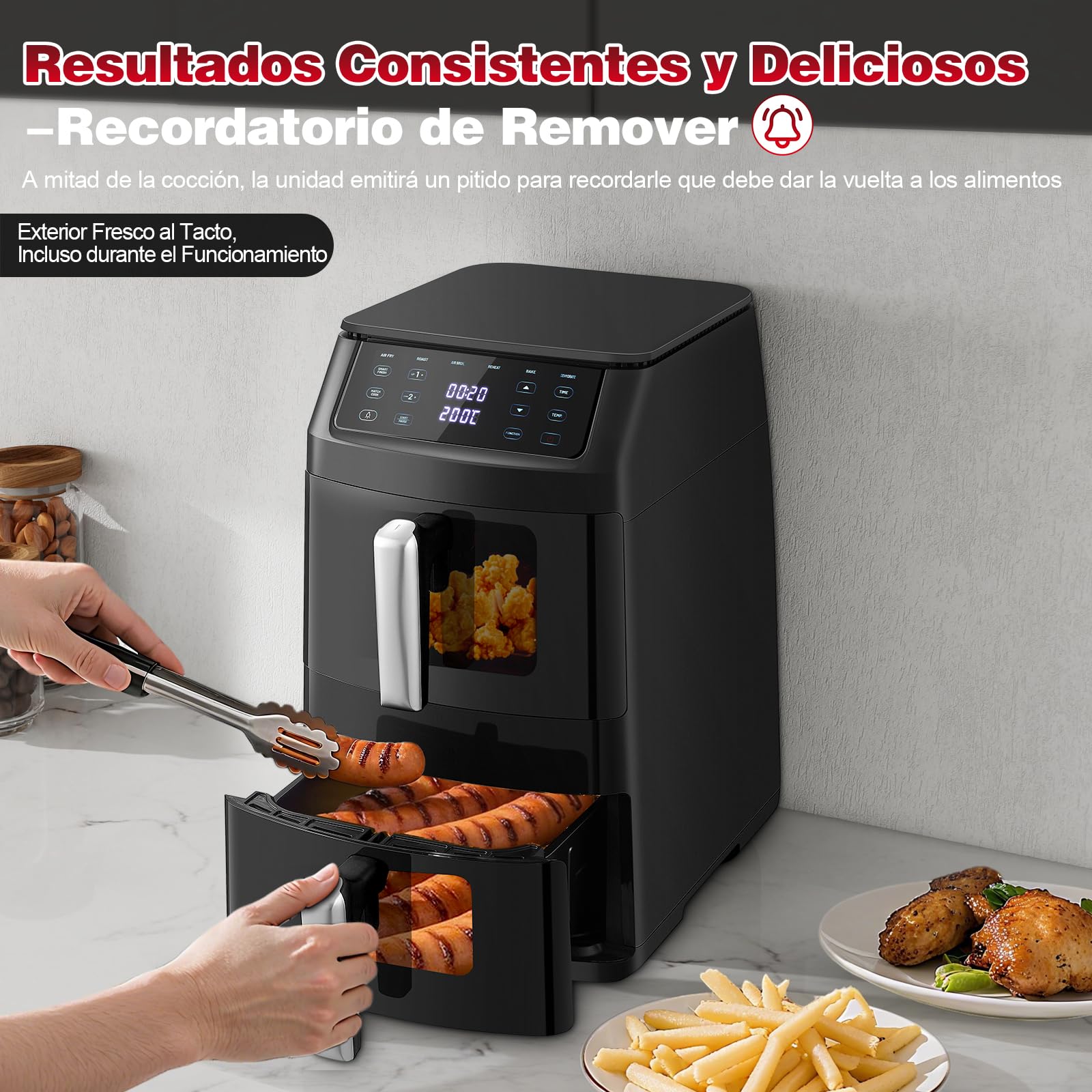 TopStrong Double Stack Freidora de aire, 11 L Air Fryer Doble Cesta Vertical, 40℃-220℃, 6 Funciones de Cocción & 8 Programas Preconfigurados, Ahorrar Espacio, 2500W (Negro Ventana)