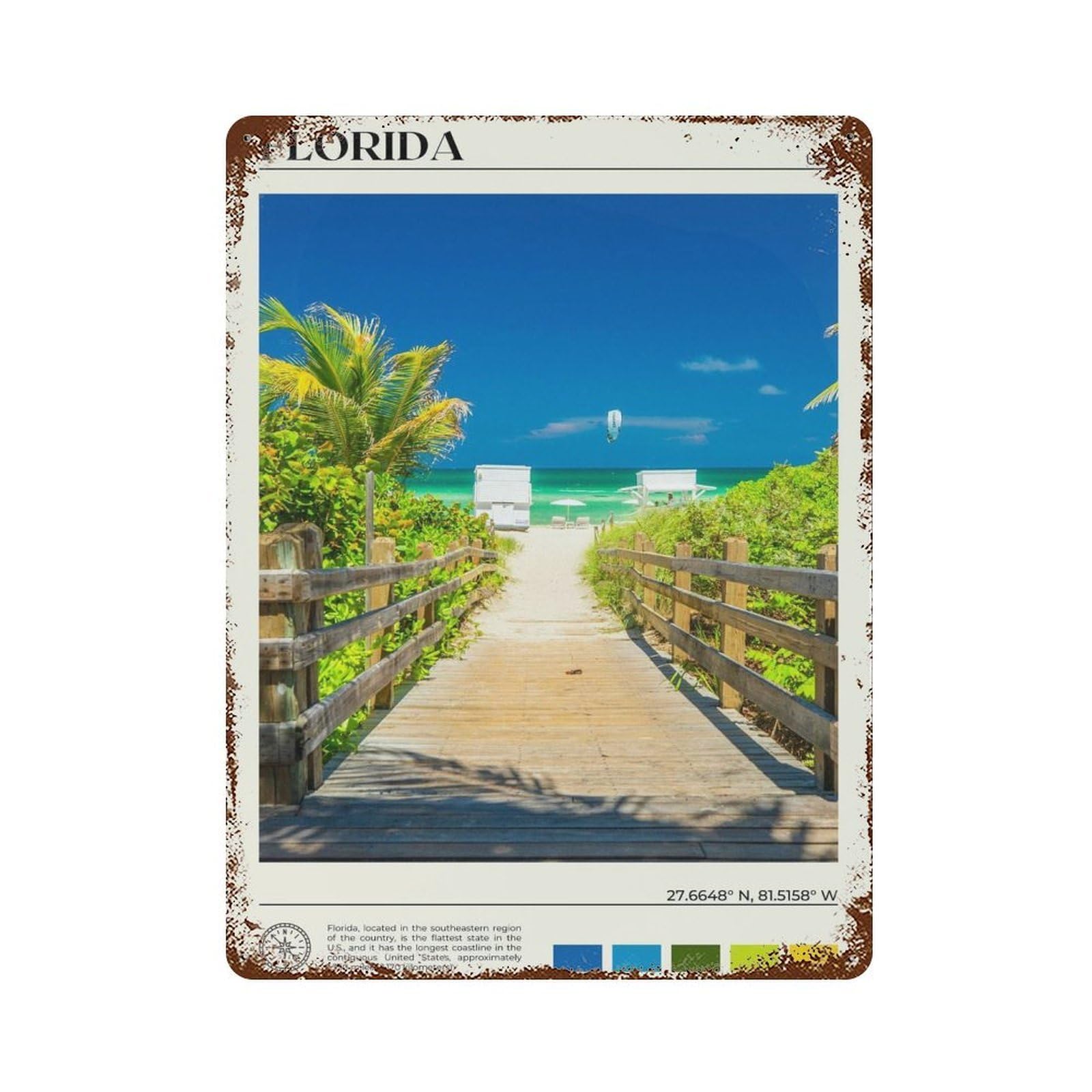 xiaoxiaoshen Real Photo Florida Decor USA Wall Decor Art Metal Tin Poster Modern Home Decor Art Home Bar Shop Decorations Vintage Sign 40x30cm