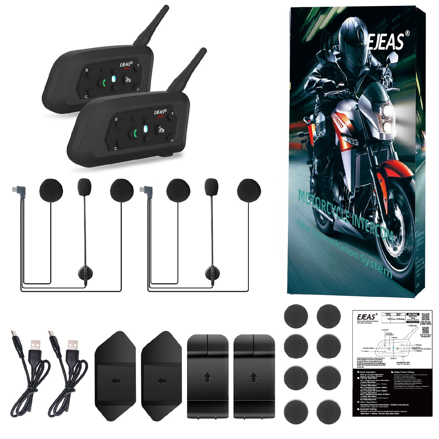 V6PRO - Auriculares Bluetooth para motocicleta con cancelación de ruido DSP, resistente al agua, sistema de comunicación para motocicletas