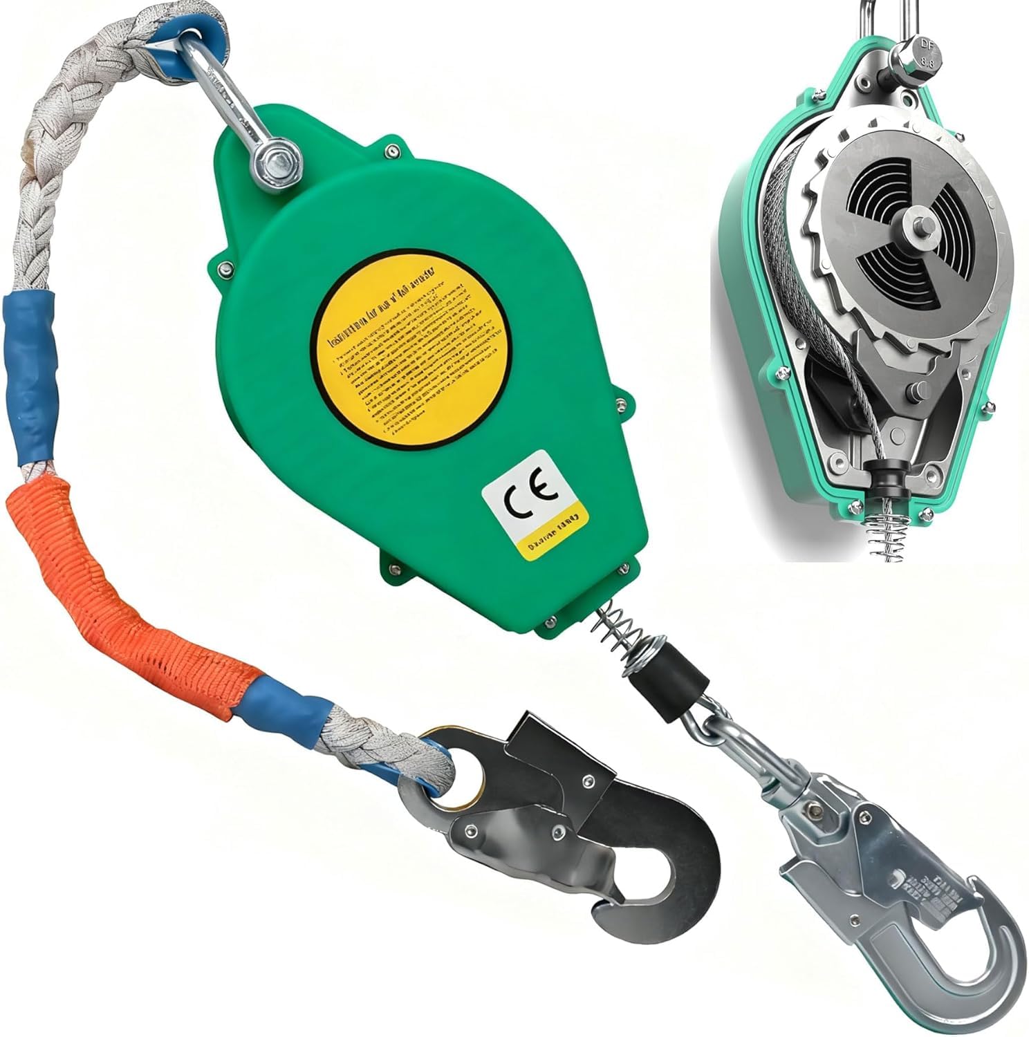 Dispositivo Anticaduta Retrattile, Imbracatura di Sicurezza Anticaduta, Dispositivi Sicurezza con Funzione di Blocco Automatico, Imbracatura Anticaduta per Lavori in Quota(Verde,10m)
