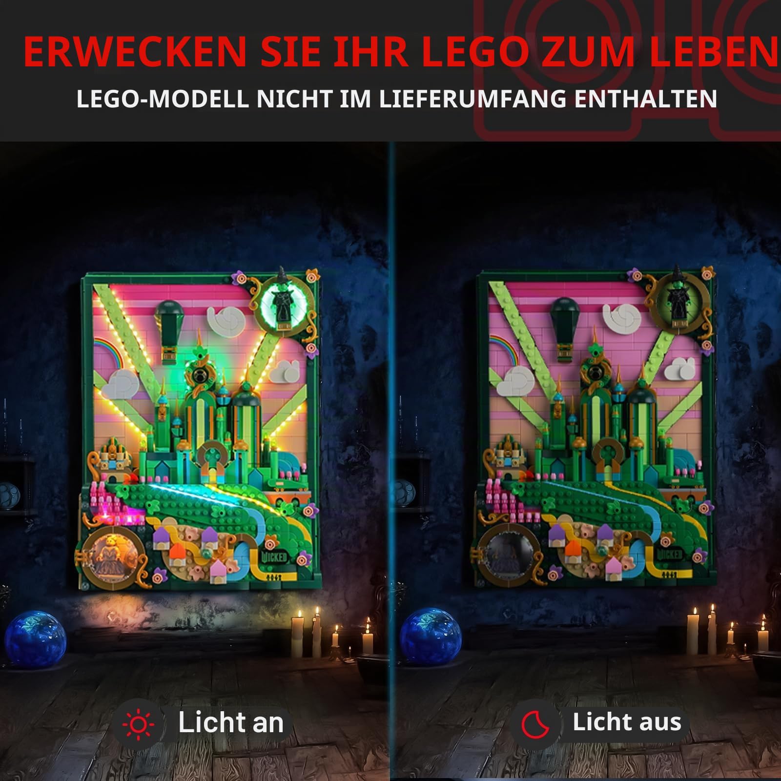 BRIKSMAX LED Beleuchtung für Lego Wicked Emerald City Wandkunst 75685,kompatibles Licht Set für Bausteine - Ohne Lego Set, Premium Deko licht für Modellbau für Home Deko, Geschenk für Erwachsene