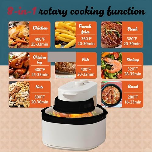 Miniatura 4 de Nuevo horno giratorio 8 en 1 con ventana transparente  7.5 cuartos de galón, 1400 W, precisa 160  -400 F. Tecnología de aire caliente de 360 para