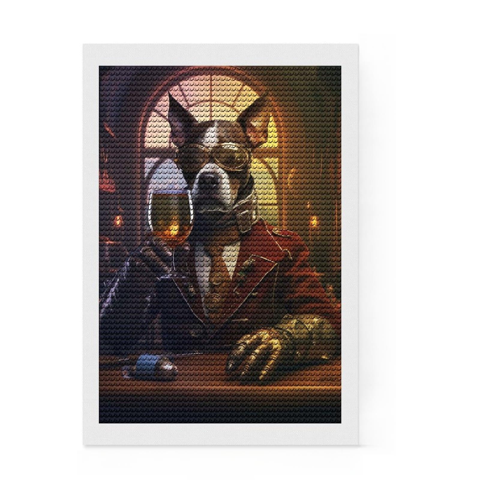 Junmoney Funny Dog Drinking Diamond Painting Set 8"x12", Christmas Gift, Adhesive Canvas, Vintage Style Decor, Canvas Picture, Round Gems