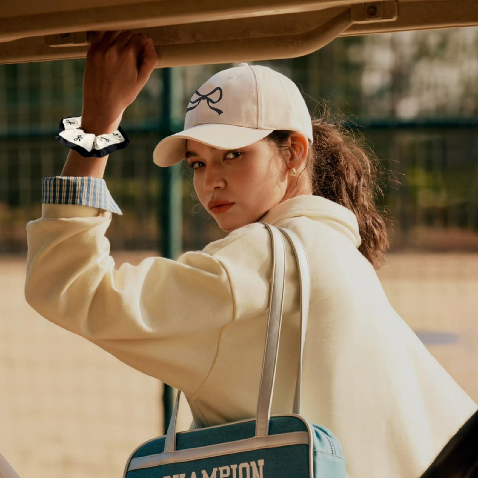 Bow Tie Baseball Cap for Women Trendy Sun Hats Front and Back Bow Embroidery Trucker Caps Adjustable Y2k Baseball Hat (US, Alpha, Medium, Beige)