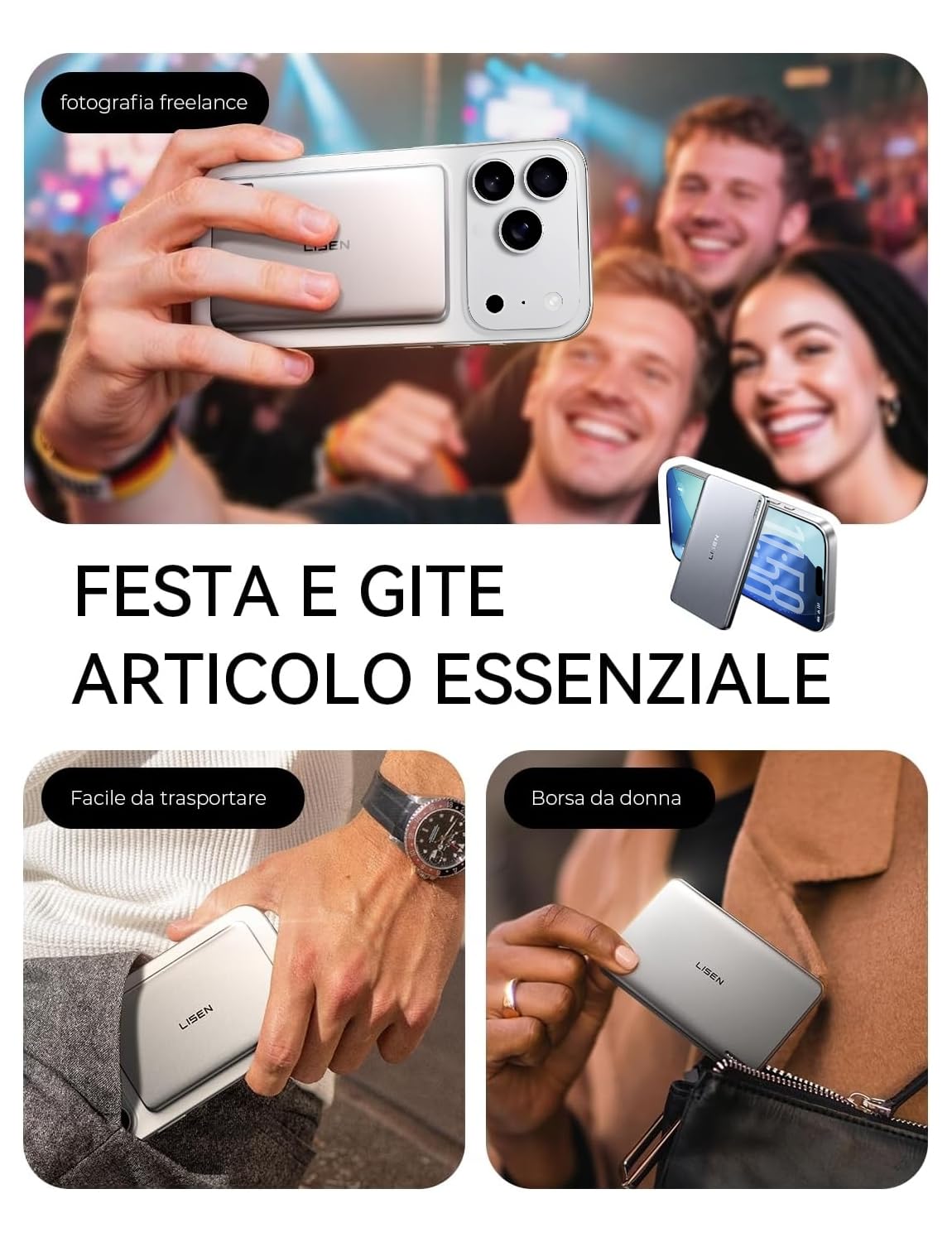 LISEN 0.8cm Powerbank Magsafe per iPhone 17 Pro, 5000mAh Power Bank Magnetico Portatile Power Bank Slim, 20W USB C Battery Pack Wireless Caricatore per iPhone 17 Pro Max Air 16 15 14, with USBC Cable