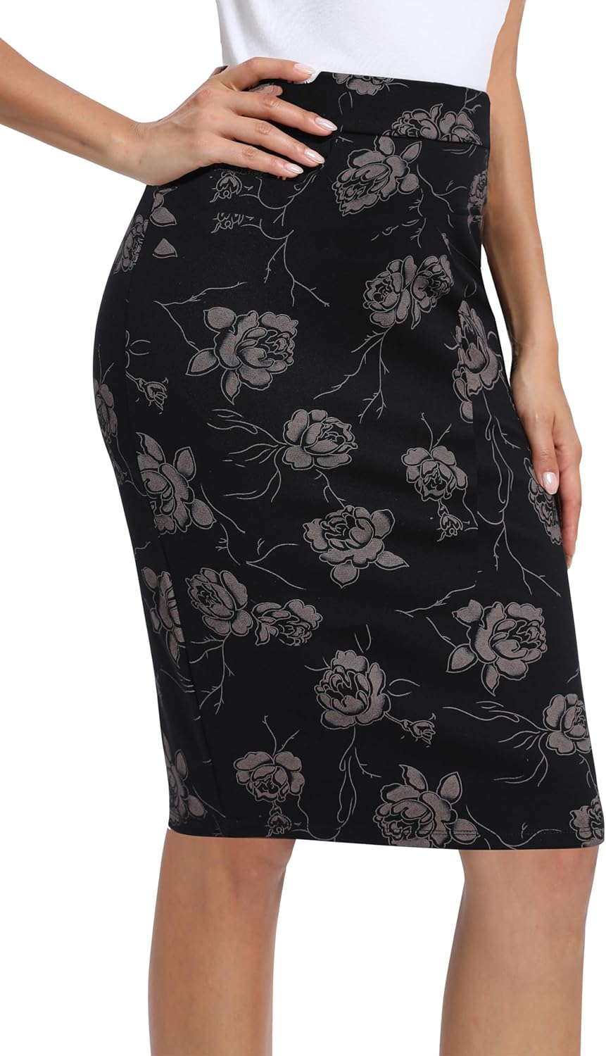 Urban CoCo Women's Elastic Waist Stretch Bodycon Midi Pencil Skirt - Image 4