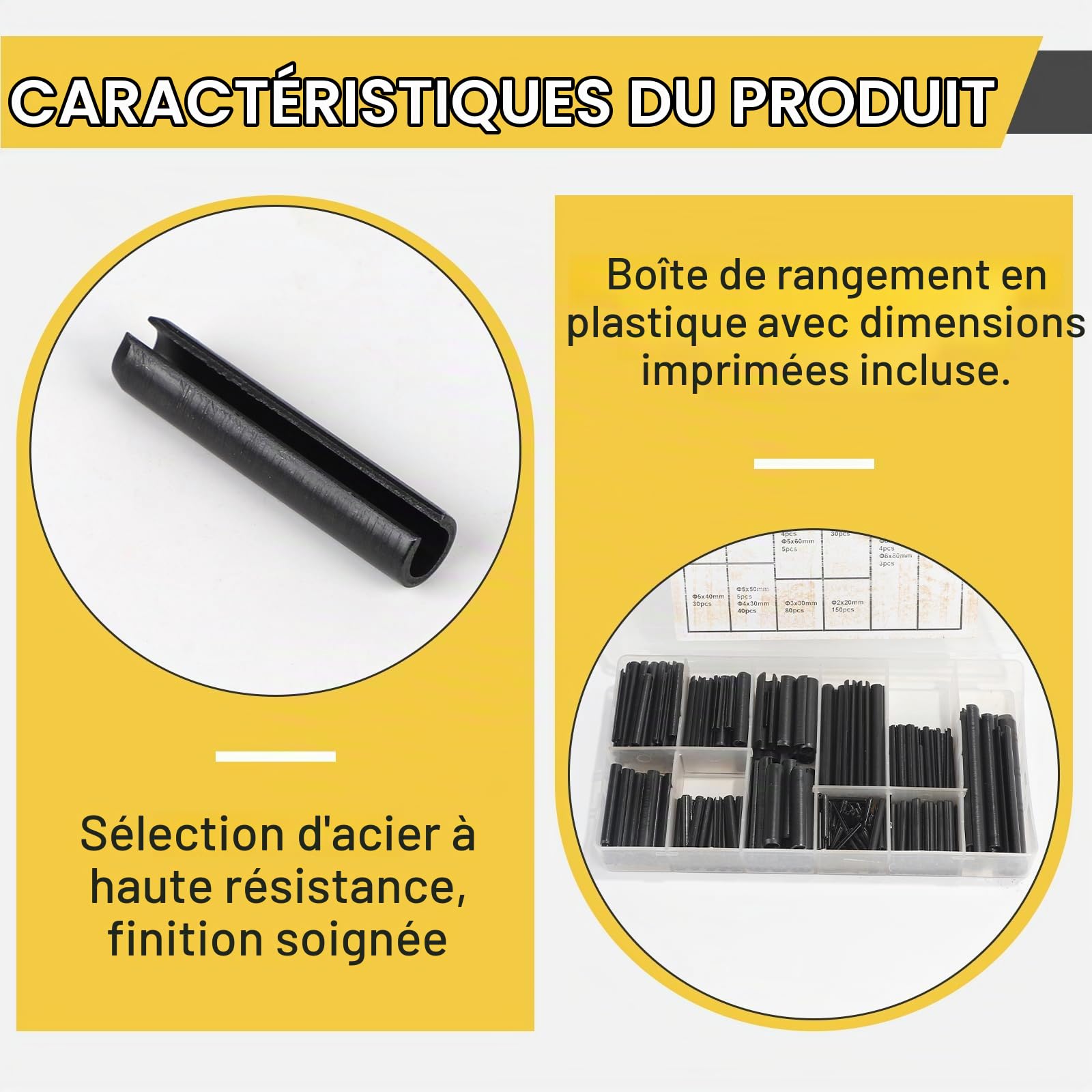 450 Pcs Goupille à Ressort Fendue, 19 Tailles Goupille éLastique M2 M3 M4 M5 M6 M7 M8 M10, Assortiment de Goupilles avec Boîte de Rangement, pour le Positionnement Entre les Composants