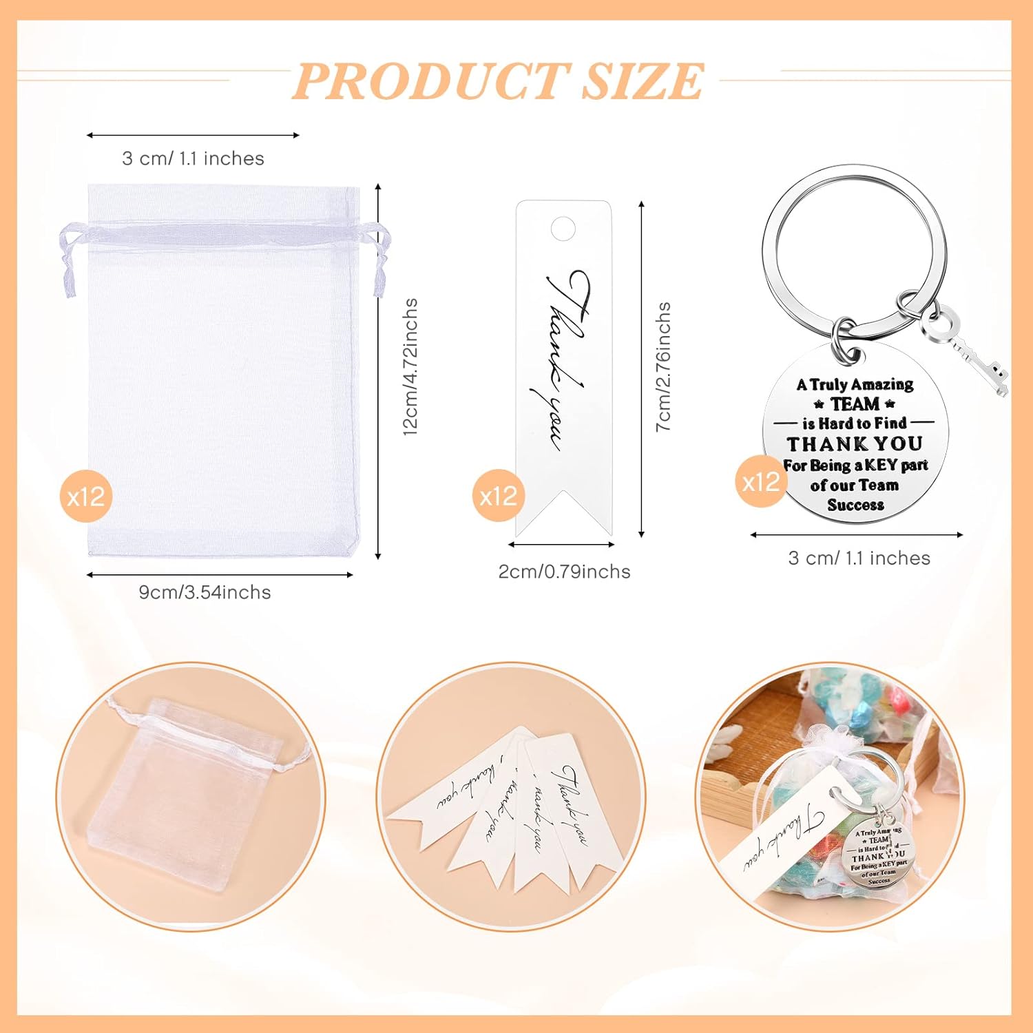 Yinkin 36 Pcs Employee Appreciation Gifts Thank You Coworker Keychain Gifts with Organza Bags and Thank You Cards (White) - Image 2