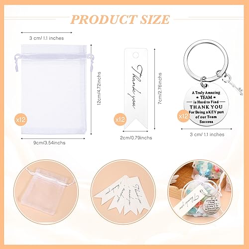 Miniatura 2 de Yinkin Juego de 12 llaveros de agradecimiento para empleados con bolsas de organza y tarjetas de agradecimiento