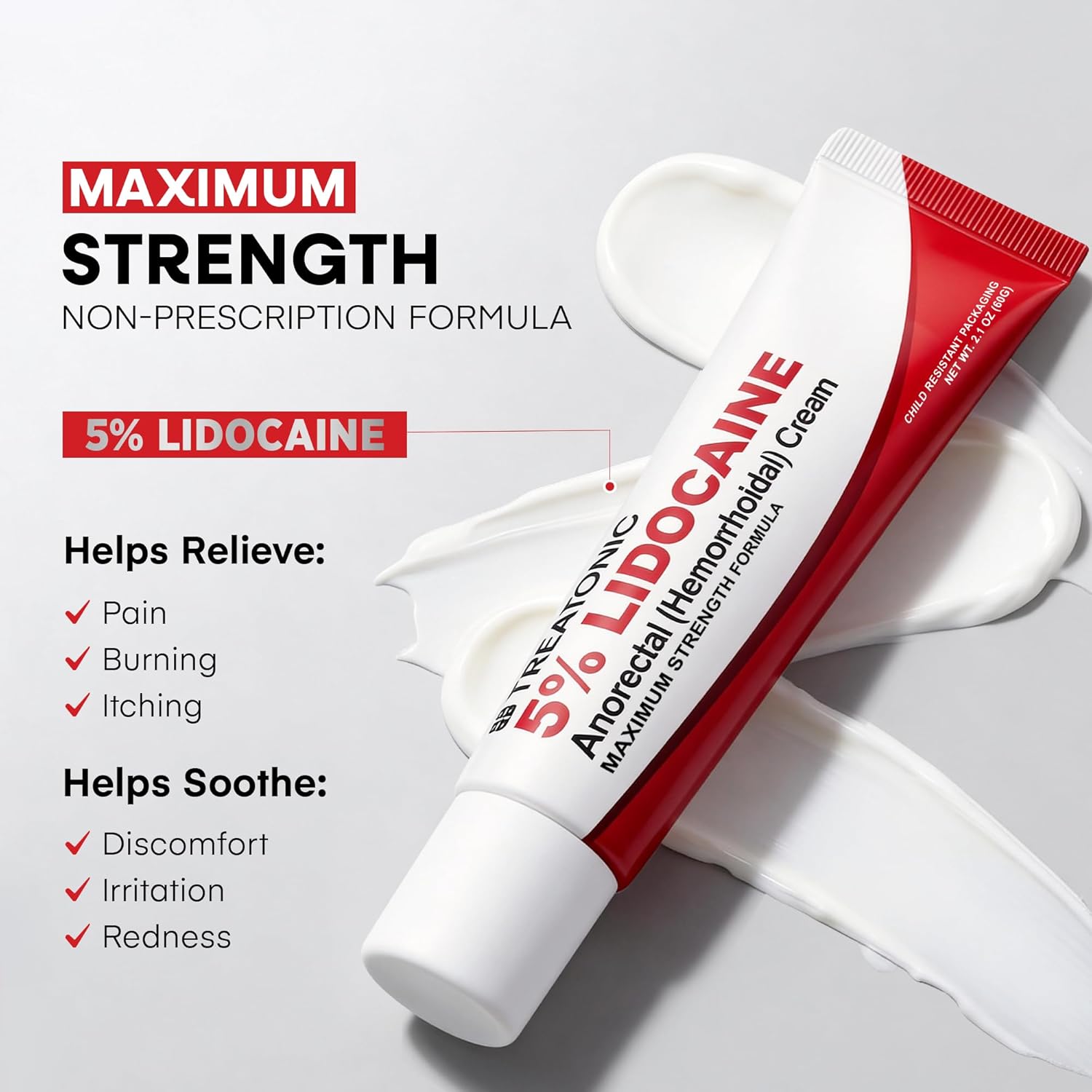 Treatonic Cream: Maximum Strength & Fast Acting & Long Lasting Soothing - BG-TH0T-ERTG (2-Pack-Tube (5% Cream / 4.2 oz))