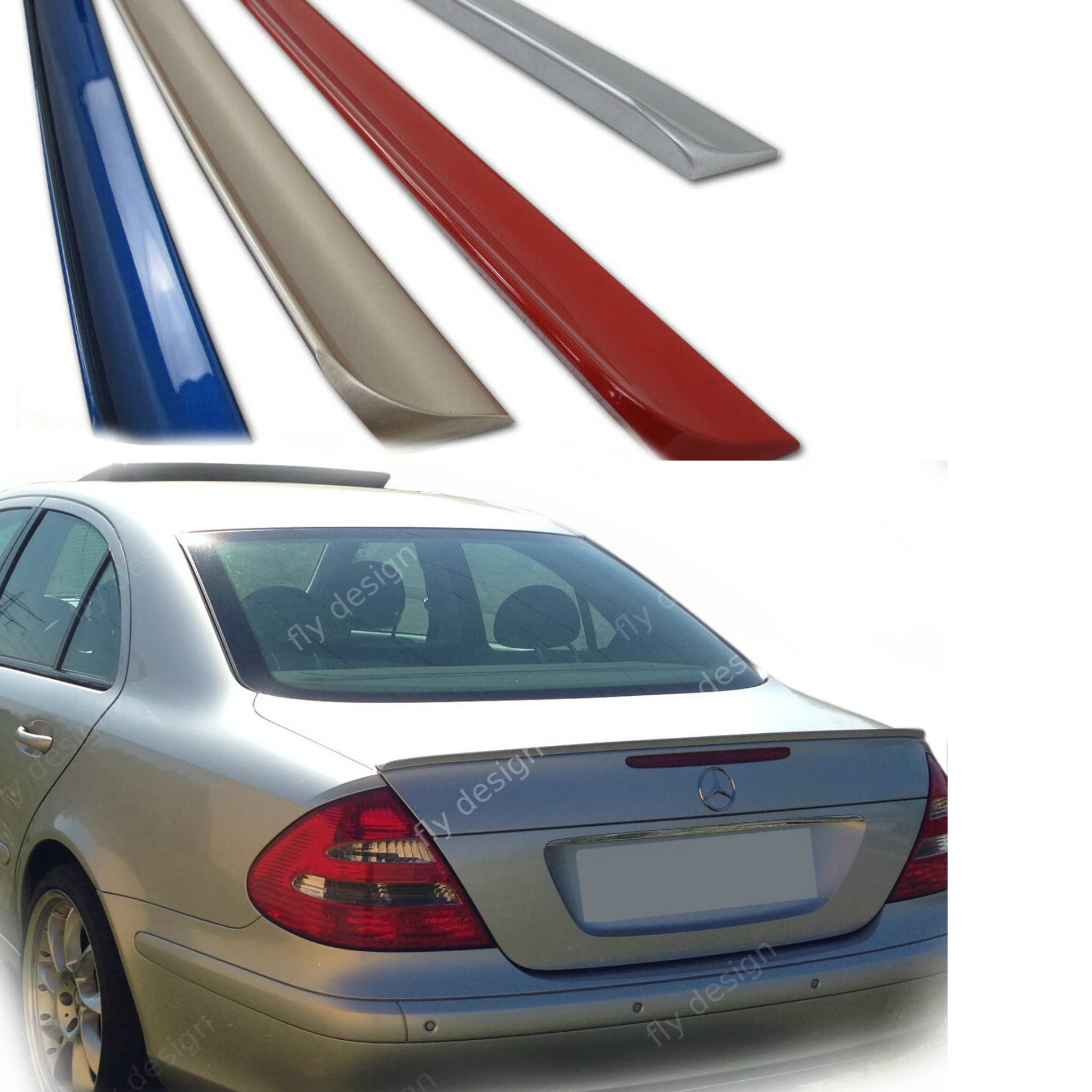 Alerón trasero, labio trasero, alerón compatible con Mercedes CLASE E W211, flexible, ligero, resistente al lavado automático, muchos colores disponibles (Negro Obsidiana Met. (CC 197))