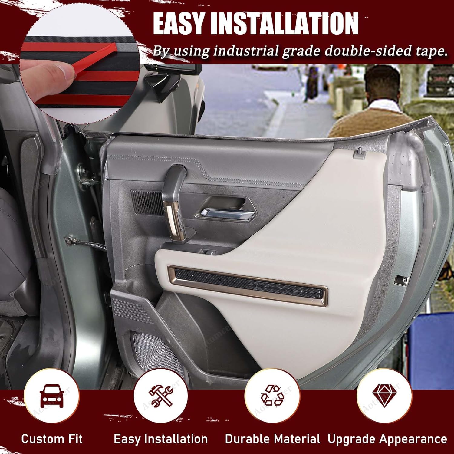 Side Interior Door Panel Strip Trim Compatible with Hummer EV 2022-2026 SUV/SUT, Inner Door Panel Decoration Trim Molding Cover Accessories, 4PCS (Carbon Fiber Pattern)