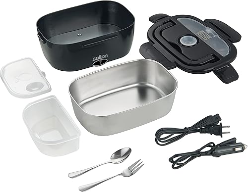 Miniatura 4 de Salton Fiambrera eléctrica 3 en 1, calentador de alimentos portátil para automóvil y hogar, lonchera térmica de 1.5 litros con tenedor y cuchara