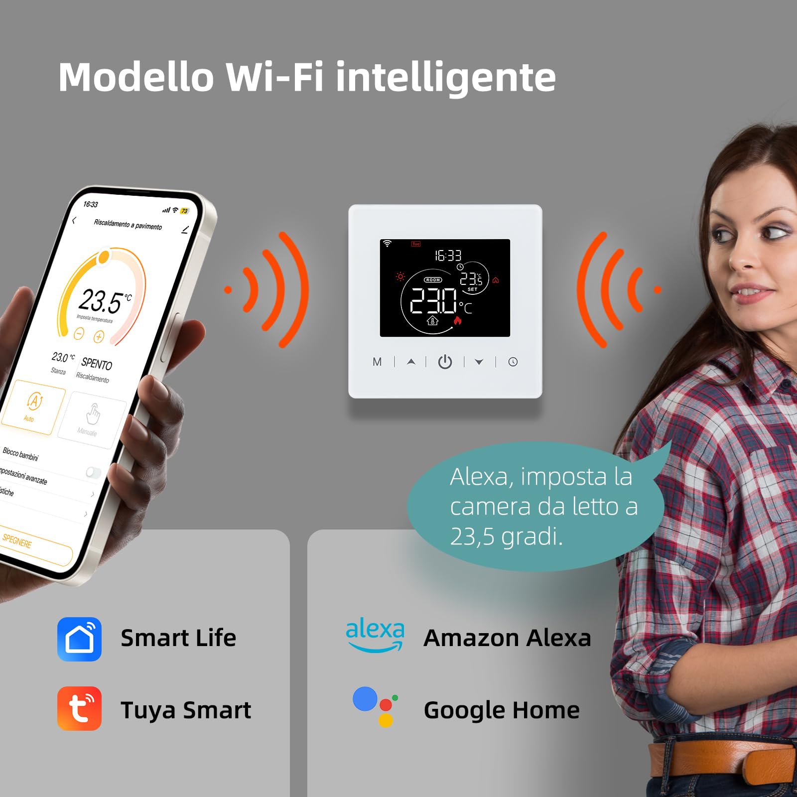 Termostato wifi a batteria, 2 fili per caldaie a gas.cronotermostato programmabile settimanalmente controllabile a distanza dal TUYA o Smart life.Termostato compatibile con Google Assistant e Alxea