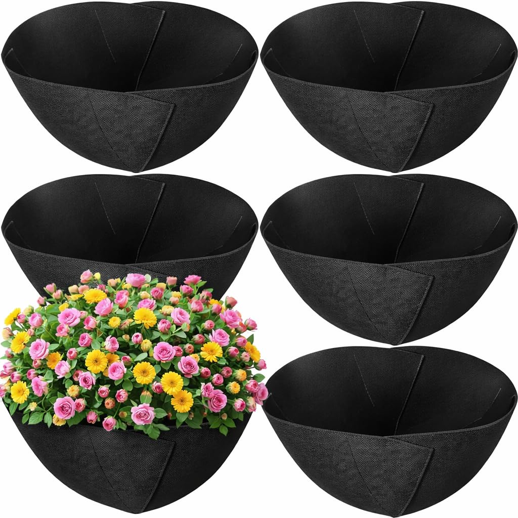 Zmcvoe Black 6Pcs Fabric Planter Basket Liner, 12 Inch Felt Flower Pot Liners Pads Hanging Basket Felt Liners, Fabric Planter Basket Liner For Garden Wall Hanging Planter Flower Vegetables(Round)