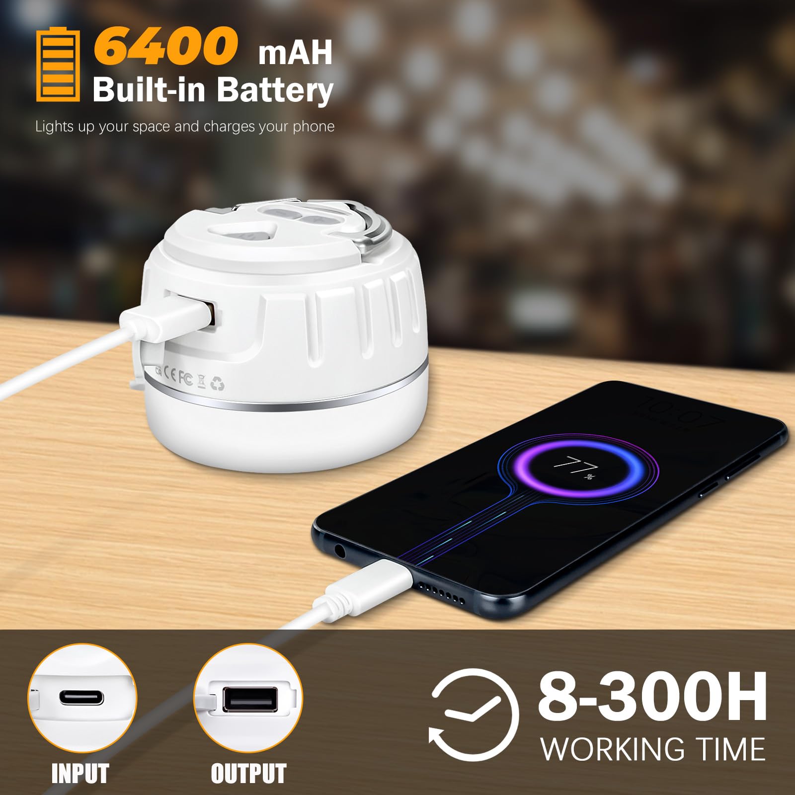 Yonktoo Lanterne de camping LED rechargeable 1000 lm, 300 h d'autonomie, 6400 mAh, lampe de tente étanche IPX5 pour camping, randonnée, pannes de courant, maison, utilisation d'urgence, édition à