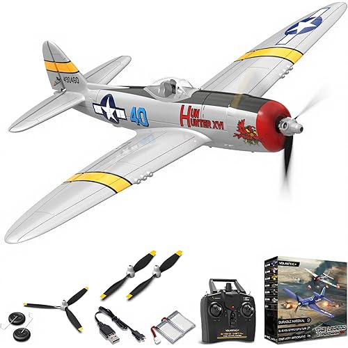 VOLANTEXRC RC Plane for Beginners, 4CH WWII Warbird P-47 Thunderbolt with Aileron, 2.4Ghz RC Airplane with Xpilot Self Righting & One Key Aerobatic, Gifts for Adults (761-16 RTF)