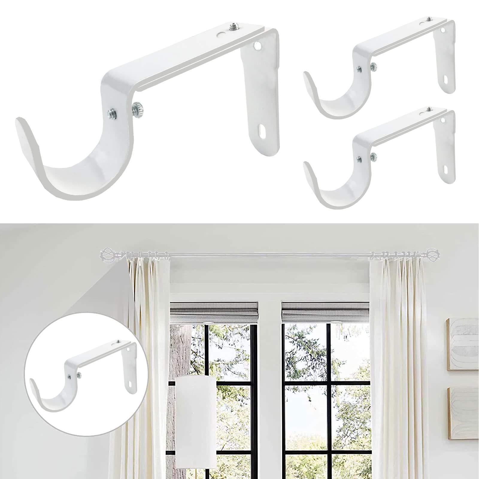 Adjustable Curtain Rod Brackets - Set of 3 -6 Adjustable Curtain Rod Brackets - Set of 3 -6