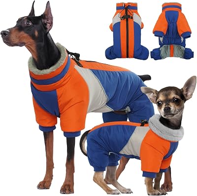 Kuoser 4-Legged Dog Winter Coat with Harness, Waterproof Warm Dog Jacket