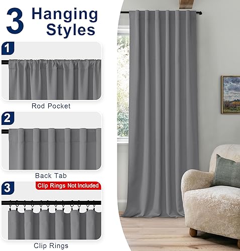 Miniatura 4 de Hiasan Cortinas opacas con pestaña trasera y bolsillo para barra, cosidas con alzapaños, con aislamiento térmico, para oscurecer la habitación, para