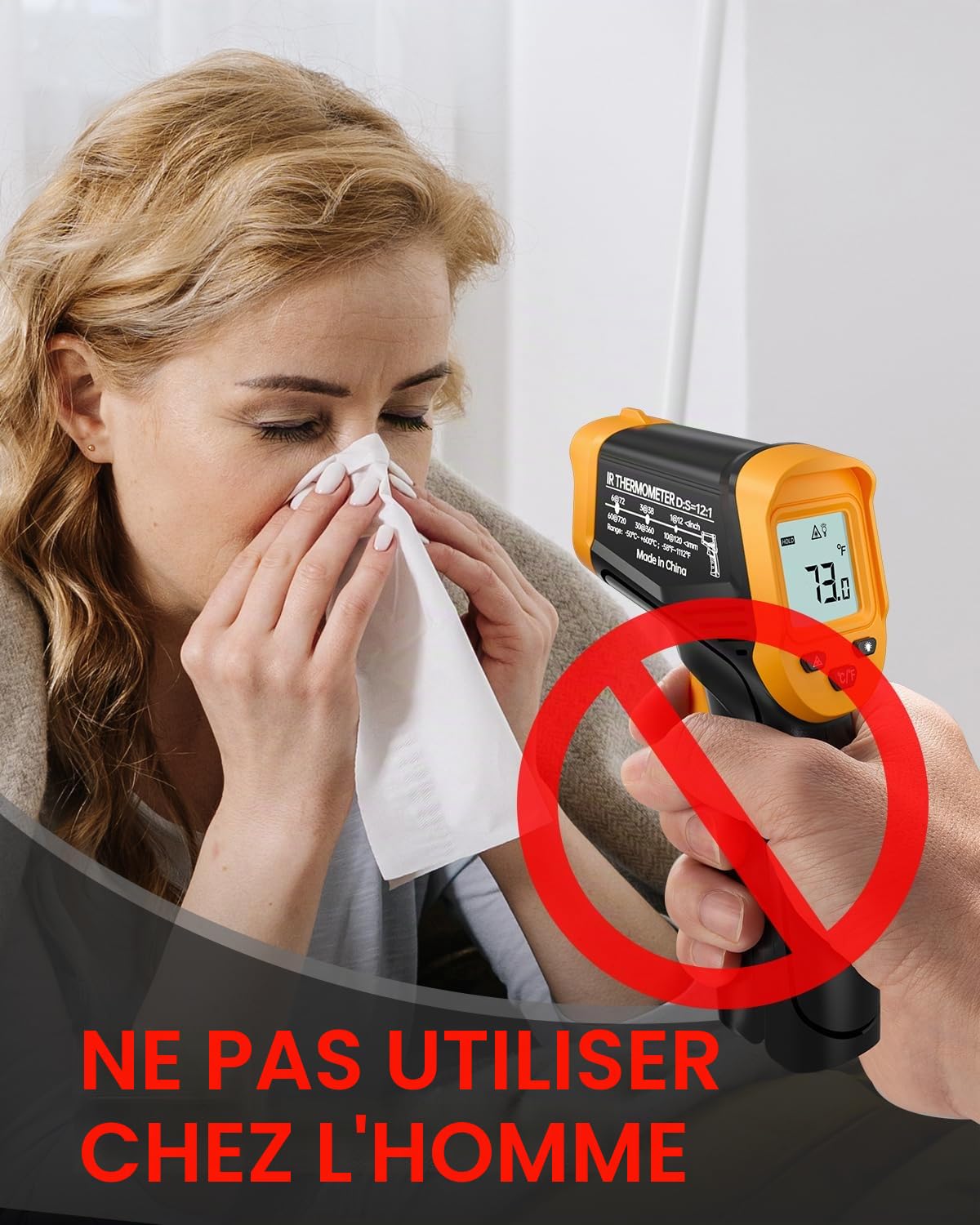 Eventek Thermometre Laser, -50 ° C ~ 600 ° C (-58 ° F ~ 1112 ° F) Thermomètre Infrarouge Sans Contact avec Emissivité Réglable, thermometre four a pizza pour Cuisine/BBQ/Industrie Thermomètre à Viande