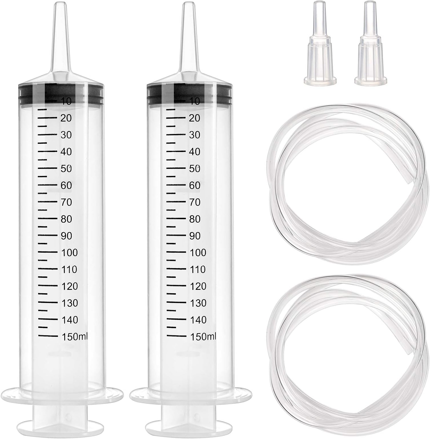 DEPEPE 2pcs 150ml Large Plastic Syringes with 2pcs 47in Handy Plastic Tubing and Luer Connections, Plastic Syringes for Liquid, Watering Plants, Scientific Labs, Refilling