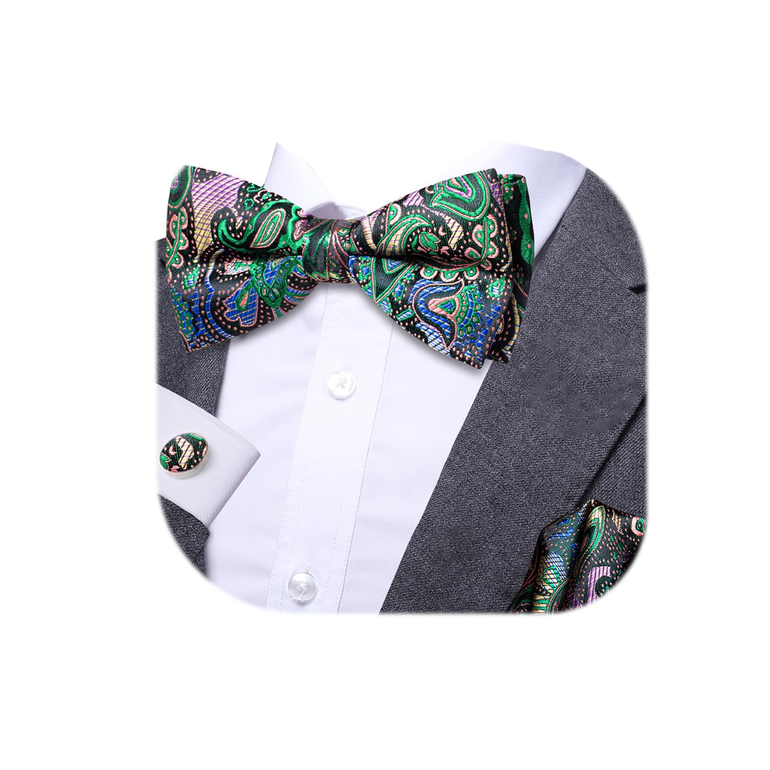 Dubulle Mens Paisley Striped Bowtie Set Pre-tied Bowtie for Men and Pocket Square Set Wedding Business