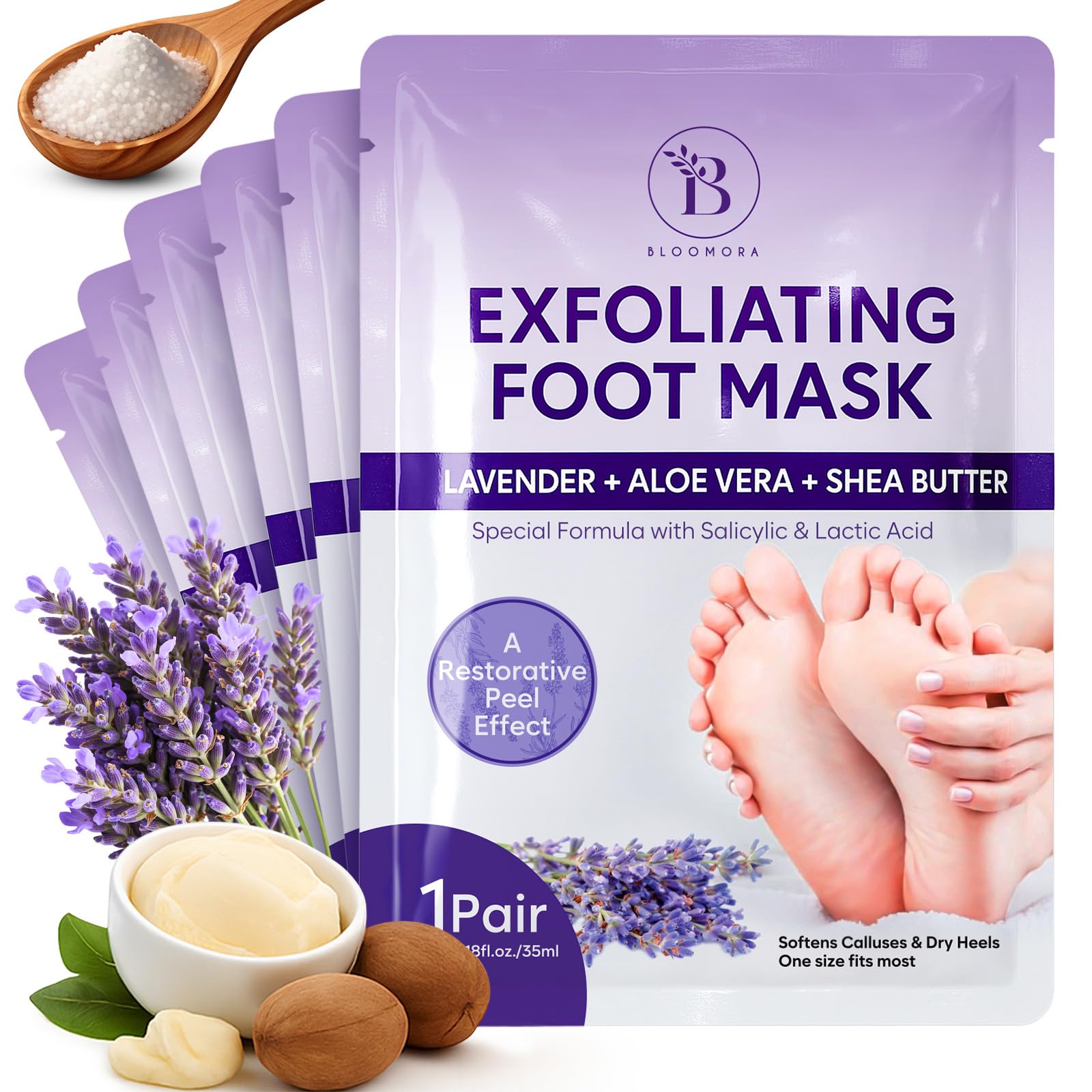 Masque Pied Exfoliant (6 Paires) – Peeling Pied Hydratant au Beurre de Karité & Lavande, Chaussettes Exfoliantes pour Peaux Sèches et Abîmées, Soin Réparateur pour Hommes et Femmes, Foot Peel Mask