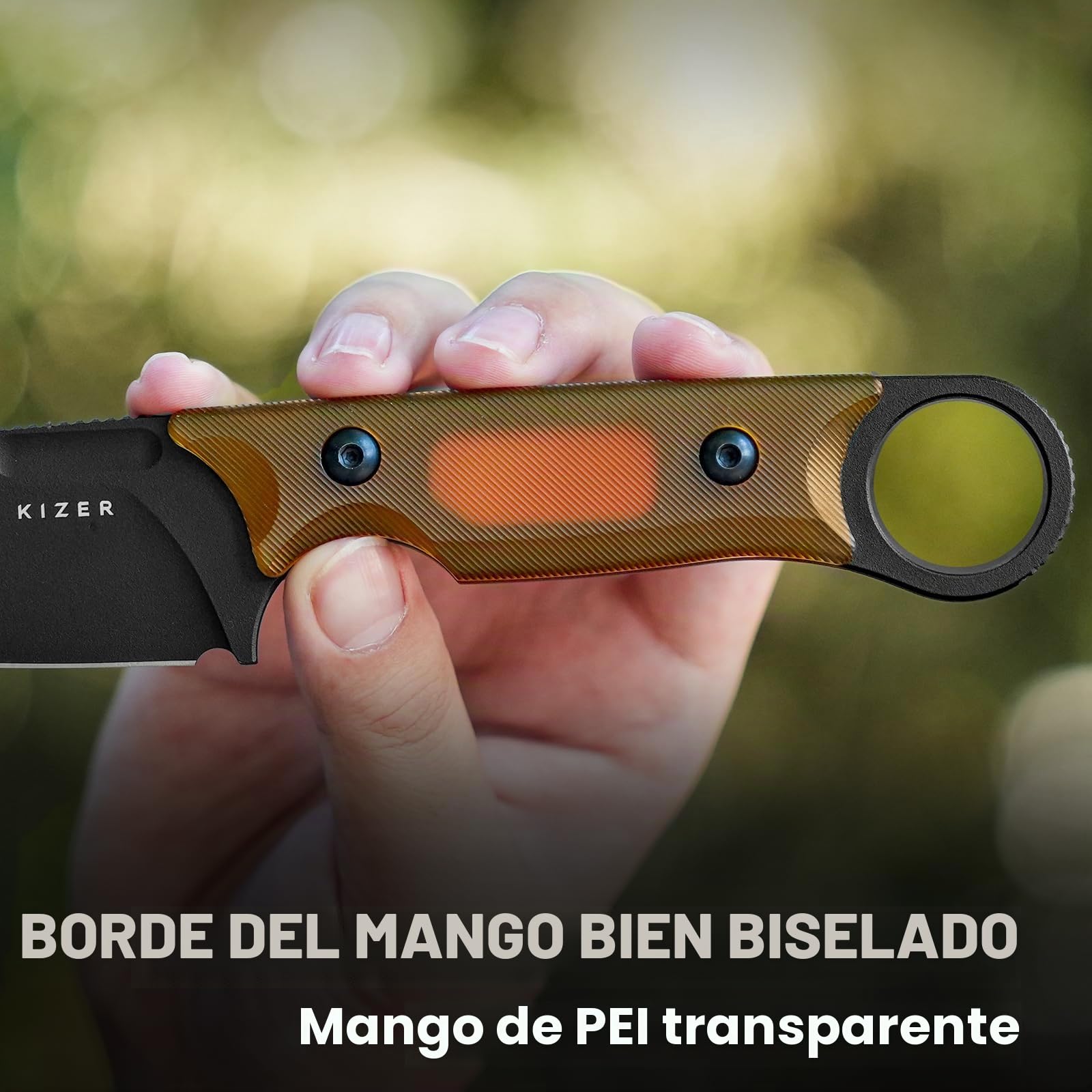 Kizer Cabox Cuchillo de Hoja Fija 3,36" Nitro V Acero Cuchillo de Caza de Hoja Fija Mango PEI con Funda para Supervivencia Camping Caza 1048A6 | Cuchillo de supervivencia de 8,53 cm con vaina, cuchillo EDC para caza Bushcraft