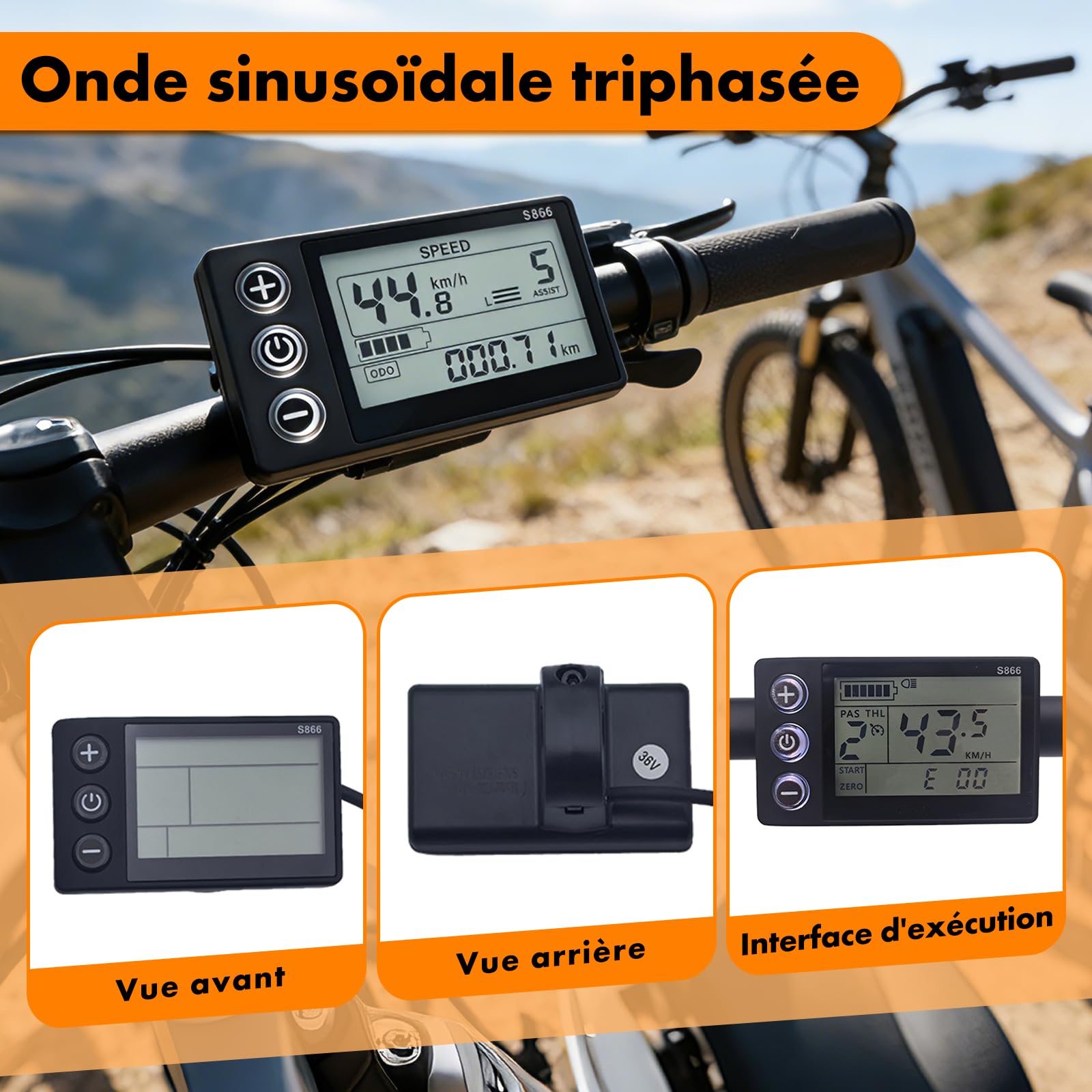 Kit de Contrôleur de Moteur sans Balais pour Vélo Électrique, 24V 36V 350W 13A Contrôleur de Moteur Brushless avec Panneau d'Affichage LCD S866 Étanche pour Trottinette Électrique