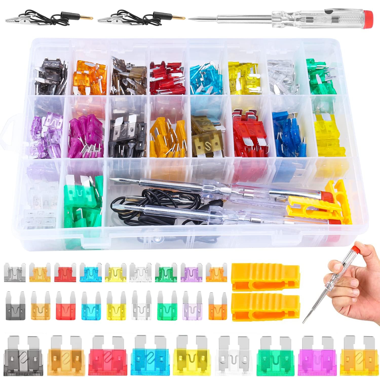Azonee Car Fuses Assortment Kit, 310Pcs Mini Blade Automotive Fuse with Fuse Tester & Puller, ATM/ATO Replacement Fuses for RV/Marine/Truck (2A/5A/7.5A/ 10A/15A/20A/25A/30A/35A)