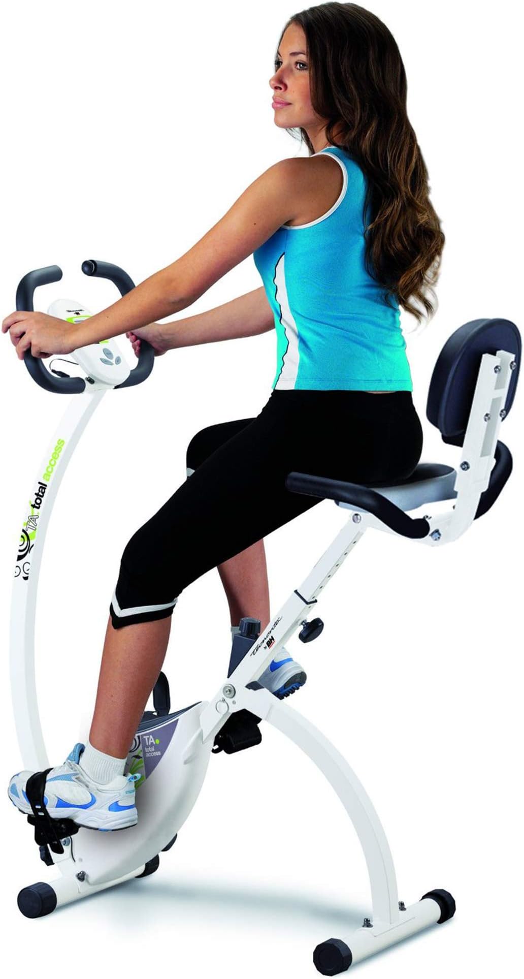 Tecnovita by BH Total Access YF92 foldable fitness exercies bike -you´re in control - flywheel equivalent to 18 lbs - foldable fitness bike- easy access- ergonomic saddle with backrest - lateral support handles - magnetic brake system - includes wheels - white