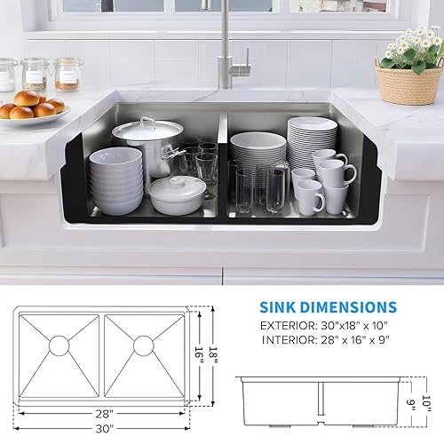 Vista 145 de LQS Fregadero de cocina dorado de 31 pulgadas, fregadero de cocina de acero inoxidable 50/50 de 31 x 18 pulgadas, fregadero de cocina de acero